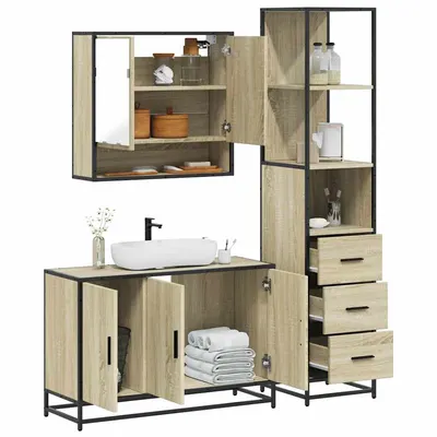Gossi set mobilier de baie, 3 piese, stejar sonoma, lemn prelucrat