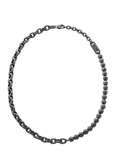 Colier din otel inoxidabil decorat cu pietre de hematite - Negru