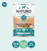 Conserva Naturo Senior cu Carne de Curcan si Pui, Amestec de Fructe si Legume in Sos cu Ierburi Aromatice 390g
