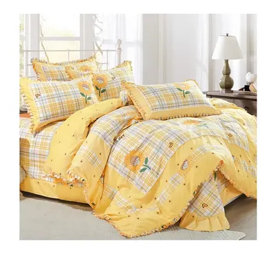 Lenjerie pentru pat dublu, 4 piese din bumbac finet cu volanase , cod VL35