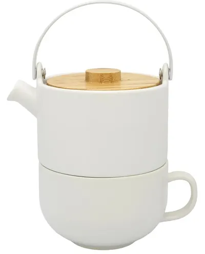 Set ceramic cu filtru și capac din bambus Bredemeijer - Umea, 500 ml, alb