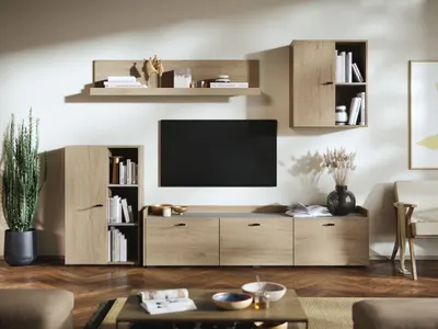 Living Silensia C1 - Mobila sufragerie aspect lemn / bej