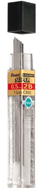 Mine grafit Pentel Hi - Polymer - 2B, 0.5mm, 12 bucati