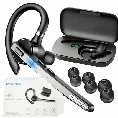 Casca Bluetooth Wireless New Bee , Bluetooth 5.1, Anulare zgomot, Cu carcasa de incarcare, Sunet HD, Multipoint, Autonomie baterie 60 ore, 10m, 13.6