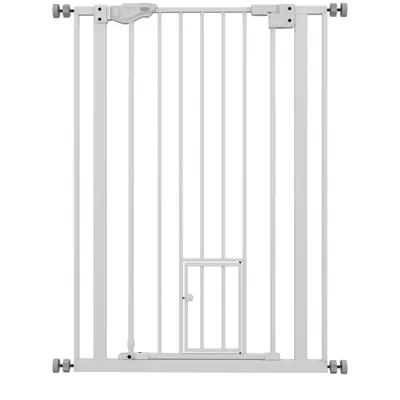 PawHut Poartă Reglabilă pentru Câini cu Ușă Mică și Montare prin Presiune, 74-80x104.1 cm, Alb | Aosom Romania