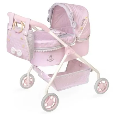 Carucior clasic pentru papusi, design compact, saltea inclusa, DeCuevas, Sophie, Roz