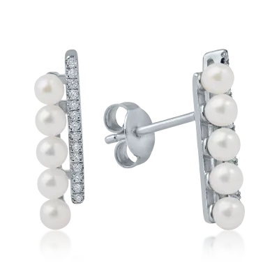 Cercei stud din aur alb cu perle de cultura de 2.01ct si diamante de 0.11ct