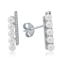 Cercei stud din aur alb cu perle de cultura de 2.01ct si diamante de 0.11ct