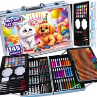 Set de pictura si desen NewEvo pentru copii, 145 de piese, Creioane colorate, Creioane cerate, Markere, Vopsele, Radiera si multe alte accesorii,