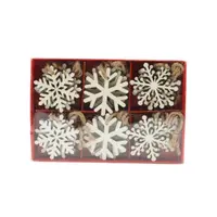 Set 18 decorațiuni, din lemn, model fulgi de nea, Xmas Magic