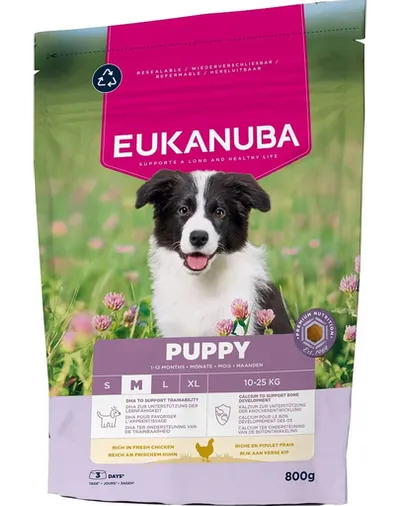 EUKANUBA Puppy Medium Breeds Chicken 800 g hrană căței rase medii, bogată în pui proaspăt