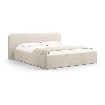 Pat matrimonial bej tapițat cu spațiu de depozitare cu somieră 140x200 cm Elizabeth – Micadoni