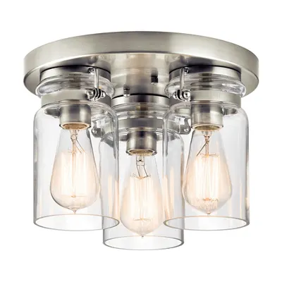Corp de iluminat decorativ pentru exterior, Brinley 3 Light Flush Mount – Brushed Nickel