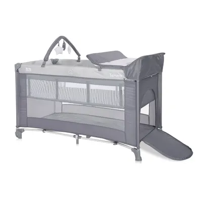 Patut Torino Plus Grey Striped Elements pliabil, cu 2 nivele, roti cu sistem de blocare, masuta de infasat, accesorii incluse