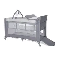 Patut Torino Plus Grey Striped Elements pliabil, cu 2 nivele, roti cu sistem de blocare, masuta de infasat, accesorii incluse