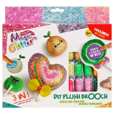 Set de creatie cu sclipici Paulinda, Magic Glitter 3In1, Plush Brooch Design