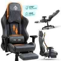 Scaun Gaming Clasic din Piele, Cilindru Clasa 4, Negru - Default Title