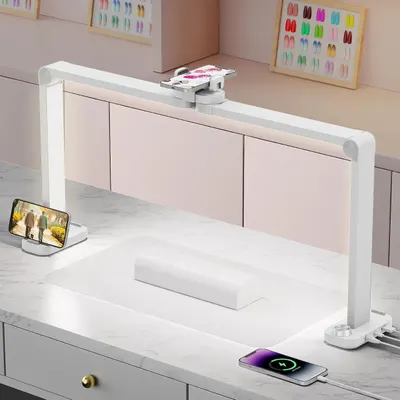 Lampă profesională LED pentru manichiură NAILSUP cu suport telefon și lumină reglabilă