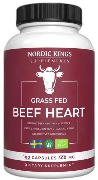 Inimă de vită hrănită cu iarbă, 180 capsule, Nordic Kings