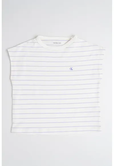 Tricou crop cu dungi - Alb/Lila