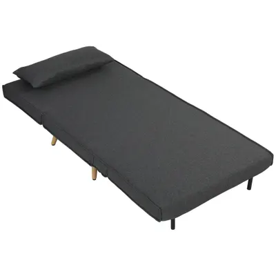 HOMCOM Fotoliu Extensibil 3 în 1 cu Spătar Reglabil pe 3 Niveluri și Pernă, Material Textil cu Aspect de In, Gri | Aosom Romania