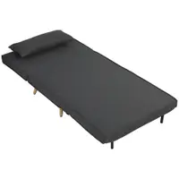 HOMCOM Fotoliu Extensibil 3 în 1 cu Spătar Reglabil pe 3 Niveluri și Pernă, Material Textil cu Aspect de In, Gri | Aosom Romania