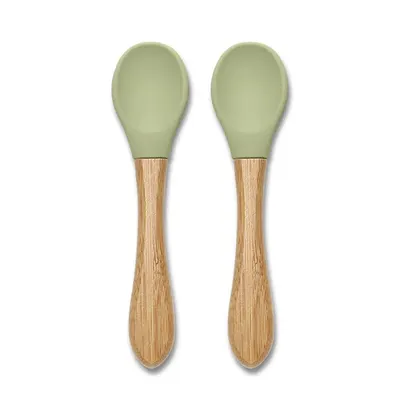 Set 2 linguri de silicon cu bambus Lorelli Natural Verde