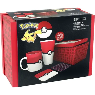 Set Cadou Pokemon - Pahar XXL + Cana + 2 Coastere Pokeball