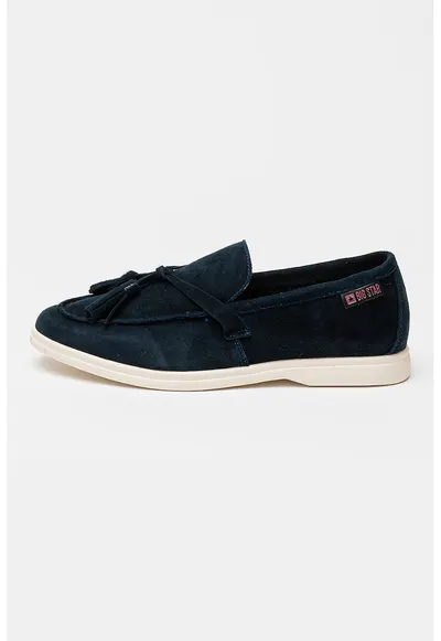 Pantofi loafer de piele intoarsa cu canafi - Bleumarin
