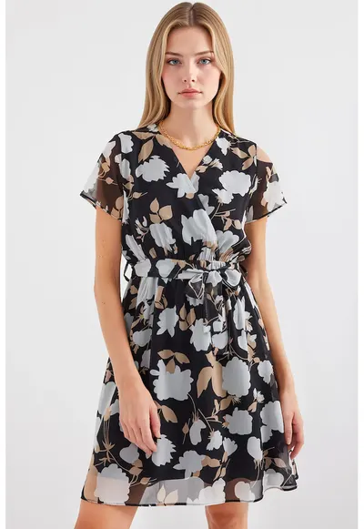 Rochie mini dama - HiCCUP - imprimeu floral - Negru