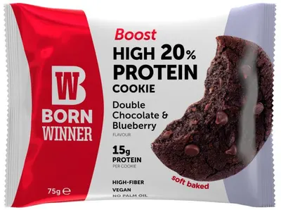 Boost Protein Cookie, ciocolată dublă și afine, 75 g, Born Winner