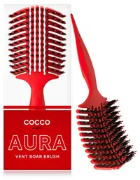 Perie profesională de păr Cocco - Aura Vent Boar Brush, cu păr natural, roșie
