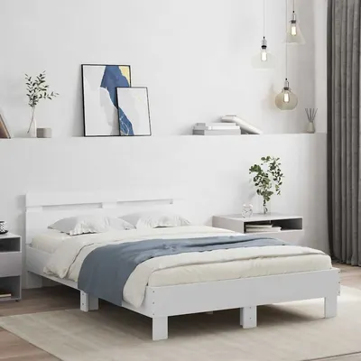 vidaXL Cadru de pat cu tăblie, alb, 120x190 cm, lemn prelucrat