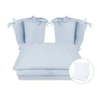 Lenjerie patut cu 6 piese, MimiNu, Pentru patut 120x60 cm, Cu volanase, Cu pilota si perna, Cu doua aparatori laterale, Din bumbac certificat Oeko Tex Standard 100, Colectia Royal, Blue