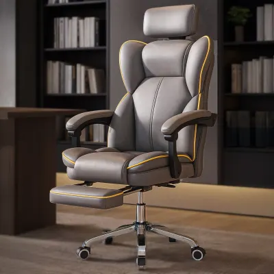 Scaun Birou Ergonomic cu Spatar Inalt si Suport Lombar, 360°, Gri - Default Title