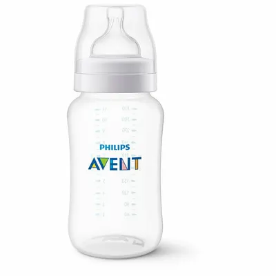 Biberon, Philips Avent, Anti-colici, 330ml, Fara BPA, Usor de curatat, Tetine cu structura striata contra aplatizarii, 3 luni+, Transparent