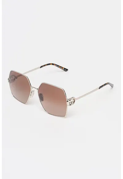 Ochelari de soare hexagonali cu lentile degrade - Maro cognac/Argintiu