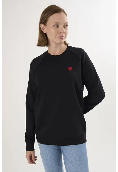 Bluza lejera de trening din bumbac cu maneci raglan - Negru