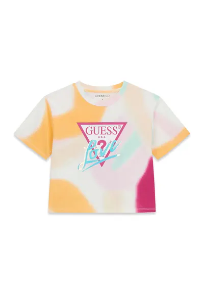 Tricou cu model floral si imprimeu logo - Portocaliu/Roz/Albastru