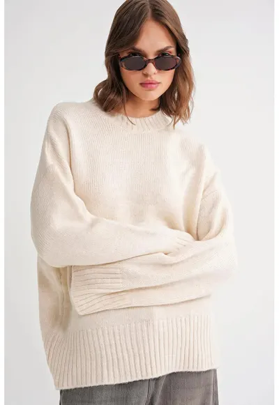 Pulover dama - supradimensionat - crem natural - textil