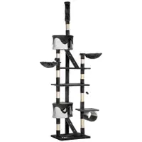 PawHut Stâlp Multifuncțional de Zgâriat cu Pod, Scări și Frânghii Sisal, 60x45x240-260cm, Gri și Alb | Aosom Romania