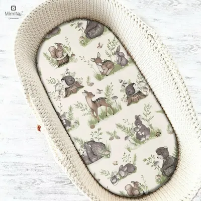 Cearceaf cu elastic Miminu pentru landou carucior si cosulet 80x35 cm Design Calm Forest Natural