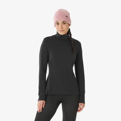 Bluză termică schi, guler rulat, merinos, BL TOP 500 woolneck negru, damă
