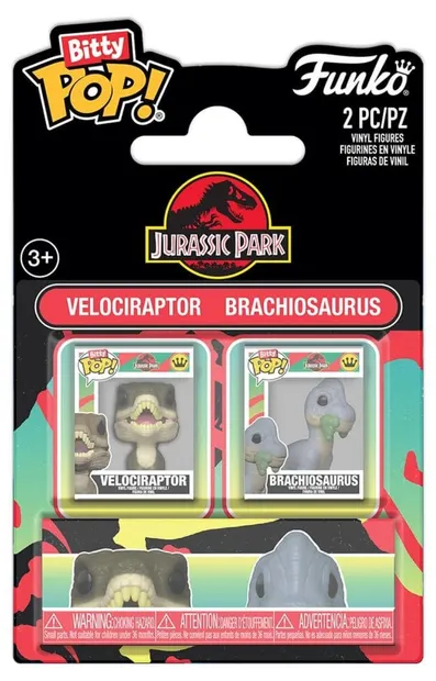 Set de figurine Funko Bitty POP! Movies: Jurassic Park - Velociraptor & Brachiosaurus