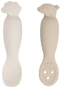 Set de primele linguri Done by Deer - Tiny Farm, nisip, 2 bucăți
