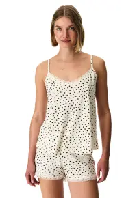Pijama cu pantaloni scurti si model stea - Alb fildes/Negru