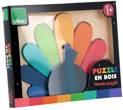 Puzzle educațional din lemn Vilac - Păun, 8 piese