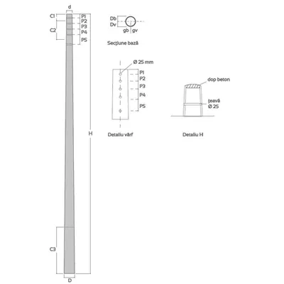 Stalp din beton armat centrifugat 12m 24x36, pentru liniile electrice aeriene de tip Electrica