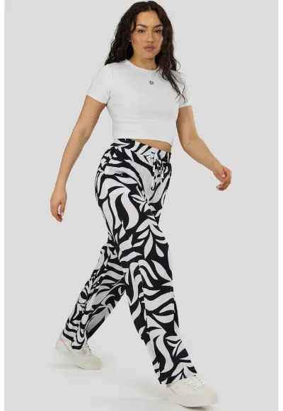 Pantaloni cu croiala ampla si talie inalta Poppy - Alb/Negru