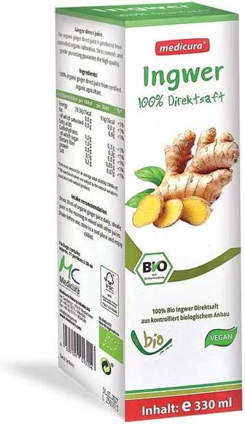 Suc de ghimbir organic, 330 ml, Medicura